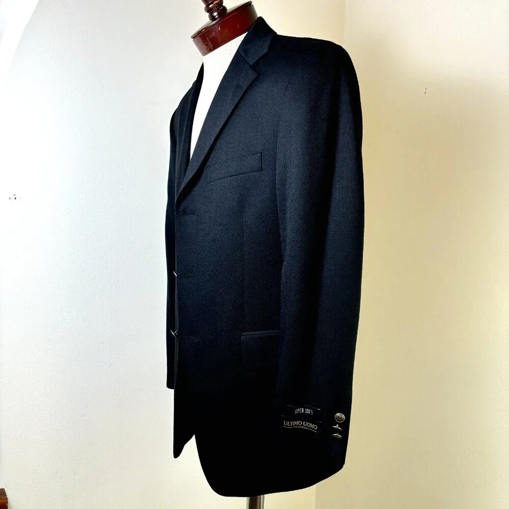 Super 100's Wool Suit Jacket Canada Ultimo Uomo NWOT Size 38R Men's Black Blazer